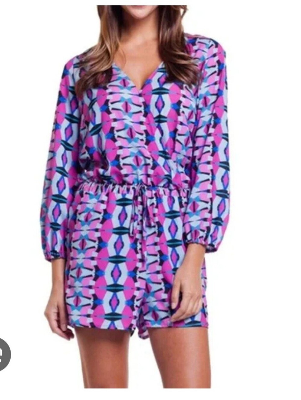 Pink & Purple Geometric Long-Sleeve Romper Bodysuit